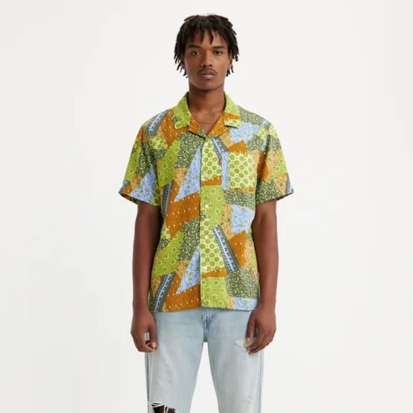 Levi's Sunset Camp Bandana Collage Mens L Button Front Shirt Patchwork - Picture 2 of 10